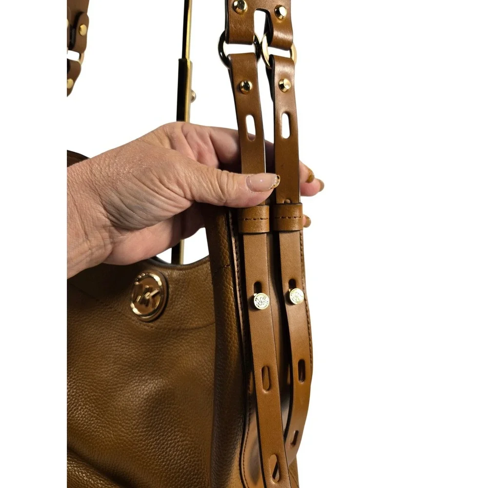 Michael Kors Grand Lrg Hobo Shoulder Bag Luggage Brwn Pebbled Leather 30S0GBOH3L